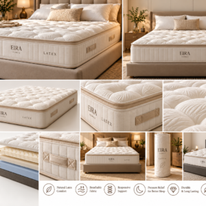 Eira Latex mattress ecommerce showcase with product angles, natural latex layers and close-up details